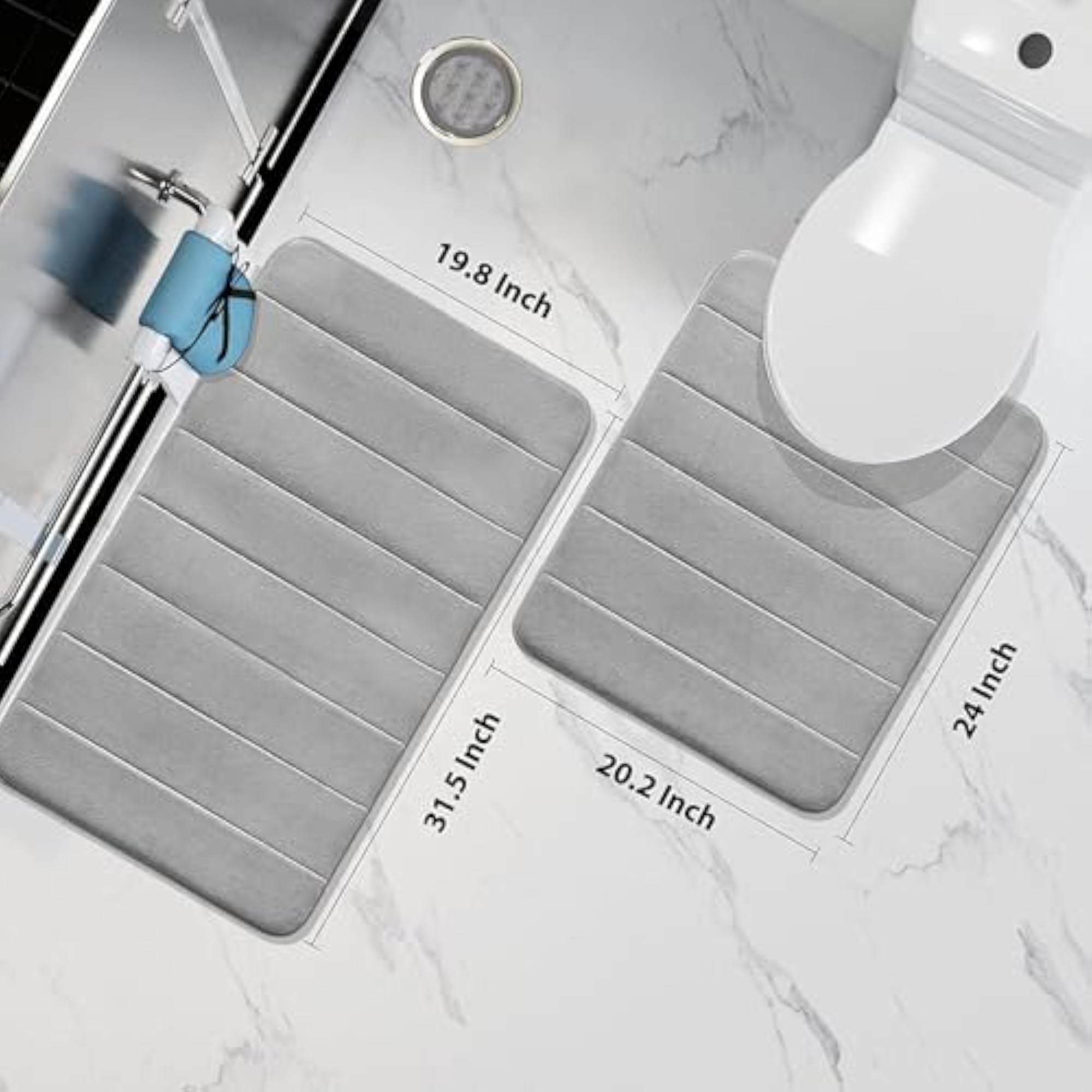 2 Piece Memory Foam Bath Mat Set, U-Shaped Rugs