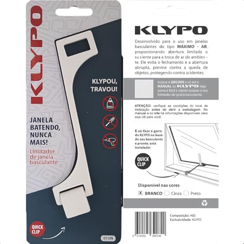 Kit 2 Klypo Limitador Trava Janela Basculante Branco 18cm