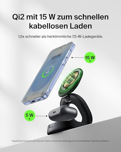 Belkin BoostCharge 2-in-1 Induktive Ladestation mit Qi2, 15W, MagSafe-kompatibles Ladegerät, Kabellose, Kompakte, Verstellbare… – Ansicht 3
