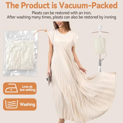 KEOMUD Women Summer Pleated Maxi Dress Casual Short Sleeve Crewneck Flowy Swing Long Dress with Pockets2