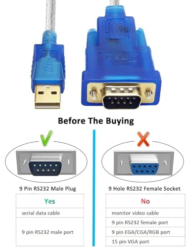Image of DTECH USB to Male Serial Adapter Cable with FTDI FT232RL Chipset DB9 RS232 Male Port Supports Windows 11 10 8 7 and Mac Linux (2M)