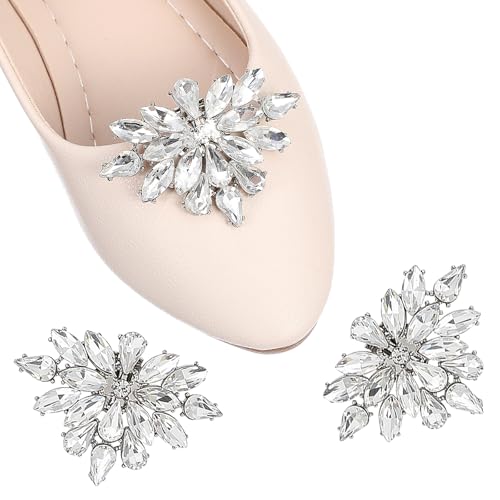 Azefnuhk 2Pcs Rhinestone Shoe Clips, Shoe Clips for Women Dress Shoes, 2.56x1.89In Crystal Shoes Decoration, Detachable Shoe Buckle for Mother Gift Bridal Wedding Party Teacher Appreciation