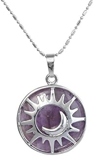 mookaitedecor Tree of Life/Moon and Sun Pendant Wire Wrapped Crystal Necklace Healing Stone with Chain,Handmade Jewellery