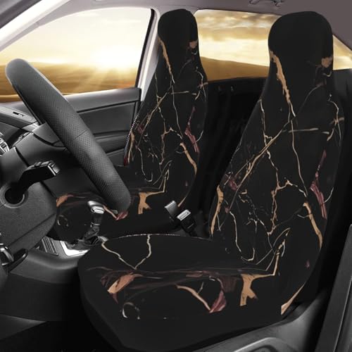 Housse de siège avant de voiture marbre noir doré - Protection universelle imperméable