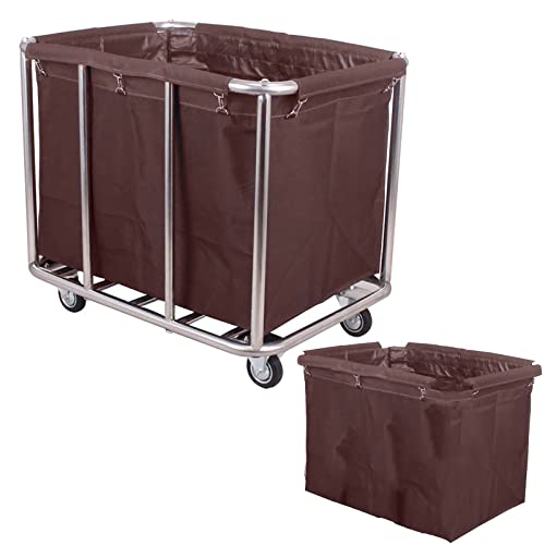 YYDM Carrinho de roupa, cesta de lavandaria com 4 rodas silenciosas, rolamento 100 kg saco de tecido removível, adequado para hotéis, lava-loiças, colégios, indústrias etc (cor: Brown+Cloth Bag)