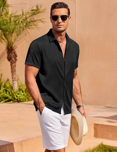 Image of CB-COLEBROOK Casual Shirt for Men|| Shirt for Men|| Men Stylish Shirt|| Men Vertical line Shirt|| Button Down Shirts Short Sleeve Fashion Textured Beach Summer Shirt Top