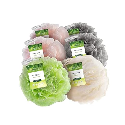 EcoTools 100% Recycled Delicate and Exfoliating Bath Sponge Body Scrubber Cleaning Loofah for Shower and Bath - in Assorted Colors, Green, White, Pink, and Gray (Pack of 6) - Perfect for Men & Women