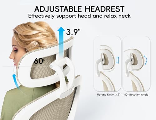 Image of TRALT Office Chair - Ergonomic Office Chair with Back Support, Computer Chair - Home Office Desk Chairs, 330lbs Wide Seat Big and Tall Office Chairs with Headrest, Comfy Desk Chairs (Beige)