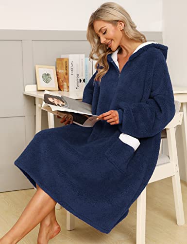 Xnova Oversized deken hoodie zachte warme teddy fleece draagbare hoodie deken vrouwen pluizige hoodie halve rits… - Image 5