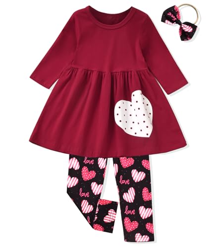 Image of Toddler-Girls-Fall-Clothes-Set Little Girls Highlow Tunic Tops+Leggings Outfit Boutique Clothing