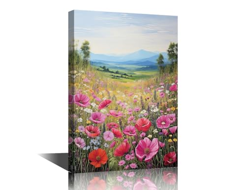 Toile murale fleurs colorées encadrée pour illuminer les murs de votre salon chaleureux