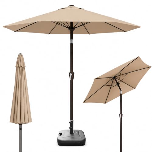 Image of Hukimoyo 8.5Ft Diameter Large Outdoor Patio Cantilever Offset Umbrella with Base Stand, Waterproof Heavy Duty Garden Parasol Sun Shade Canopy, Side Pole Umbrella for Backyard, Poolside, Deck, Lawn, Terrace, Cafe.