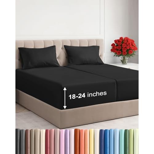 Extra Deep Split King Sheet Set - 5 Piece Breathable & Cooling Bed Sheets - Easily Fits 18 to 24 inch Mattress - Ultra Soft, Wrinkle & Fade Free w/ Extra Deep Pockets - Hotel Luxury Bedding
