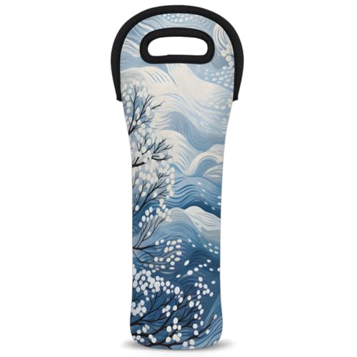 Neoprene Wine Tote Carrier Bag for Wine,Water, Champagne, Beer, Baby Bottles 15.6 x 5.1 Inches, Protective Wine Bag,Winter Tree