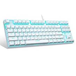 MageGee Mechanical Gaming Keyboard with Blue Switch, Compact 87 Keys Wired Computer Keyboard for Windows Laptop PC Gamer, LED Ice Blue Backlit, White