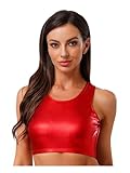 Hularka Women's Sexy Shiny Metallic Backless Tank Top Crew Neck Sleeveless Hollow Out Crop Top Red Small