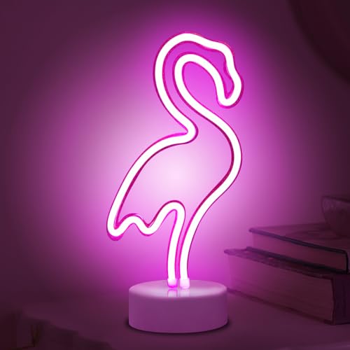 ALEENFOON Licht Zeichen LED Neonlicht Raumdekor Nachtlichter Batteriebetriebene und USB-betriebene Innenbeleuchtung Nacht- und Tischlampen für Schlafzimmer Weihnachtsfeier Bar (Rosa Flamingo)