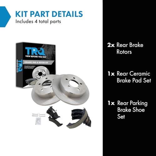 Image of TRQ Rear Brake Pad and Rotor Set Ceramic Parking Brake Shoe Compatible with 1995-2001 Ford Explorer 1997-2001 Mercury Mountaineer