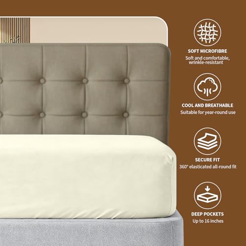 Image of HBHLFZ Full Fitted Sheet Only, Soft Breathable Bottom Sheet - 54 inchx75 inch Deep Pockets Full Size Fitted Sheet - All Around Stretch Fit, Wrinkle Resistant, Colorfast - Easy Care, RiceYellow