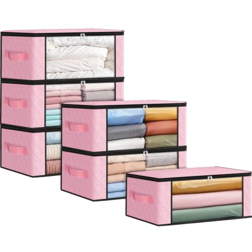 Image of Fab totes 35L Closet Organizers and Storage, Foldable Under Bed Storage Containers, Storage bags for Organizing Bedroom, Closet, Clothing,Organization with Handle (6 Pack,Pink)