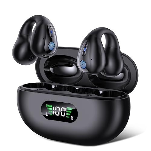 イヤホン Bluetooth5.3 ワイヤレスイヤホン イヤーカフ型 イヤフォン スポーツ用 骨伝導 48時間超長時間連続使用 数字LEDディスプレイ残量表示 超軽量 快適装着感 圧迫感ゼロ