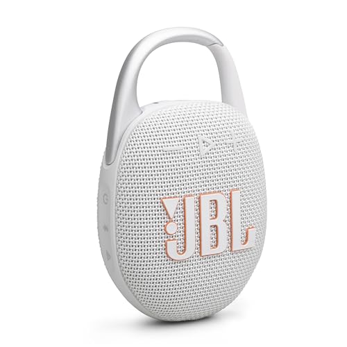 JBL Clip 5 - Ultra-Portable, Waterproof & Dustproof Bluetooth Speaker, Big JBL Pro Sound with Punchy bass, Integrated Carabiner, Up to 12 Hours of Play, Made in Part with Recycled Materials (White)