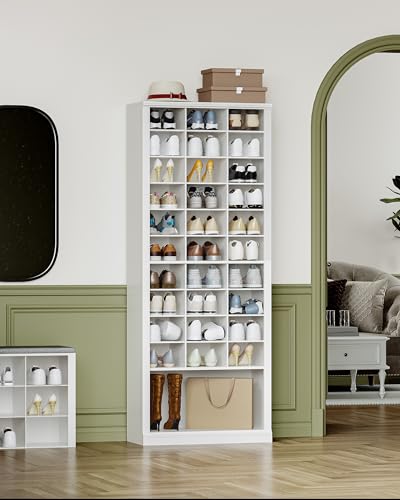 Hzuaneri 11 Tiers Shoe Storage Cabinet, Tall Shoes Cabinet with Cubby, Freestanding Wooden Shoe Organizer, 30-33 Pairs, Shoes Cubby Organizer for Entryway, Bedroom, White SR39303X