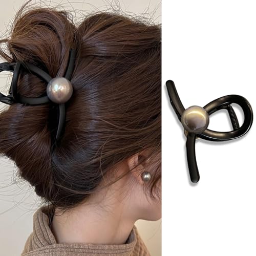 Pinzas para el pelo con perlas negras mate elegantes para mujer (F)