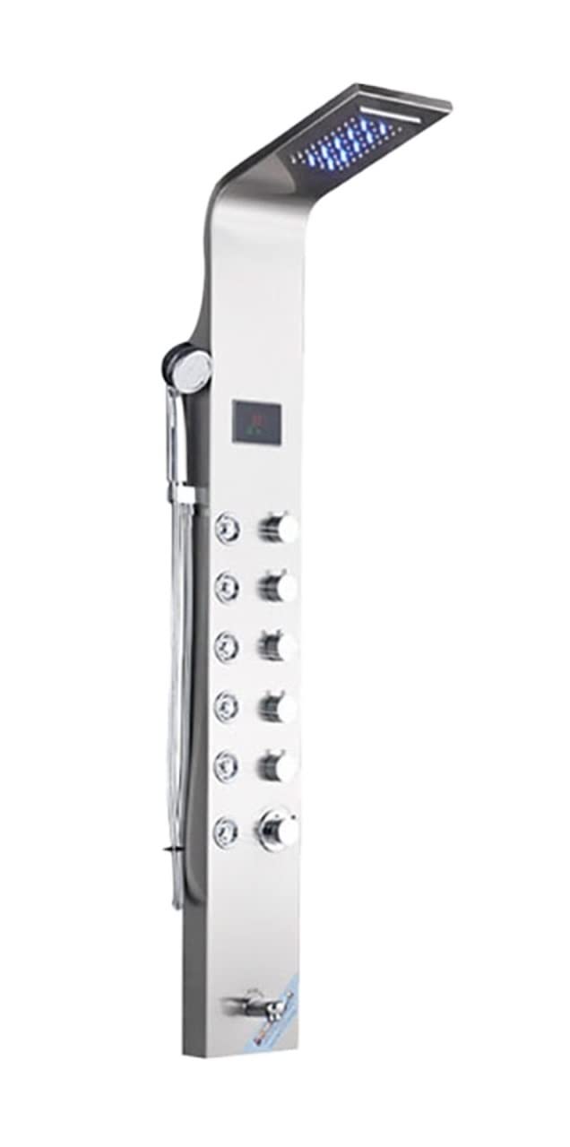 Pannello Doccia for Bagno a LED 6 modalità Colonna Doccia LCD Intelligente Sistemi for Vasca da Bagno con Cascata a Pioggia in Oro Rosa con Miscelatore a Getto massaggiante(Brushed Nickel 8007)