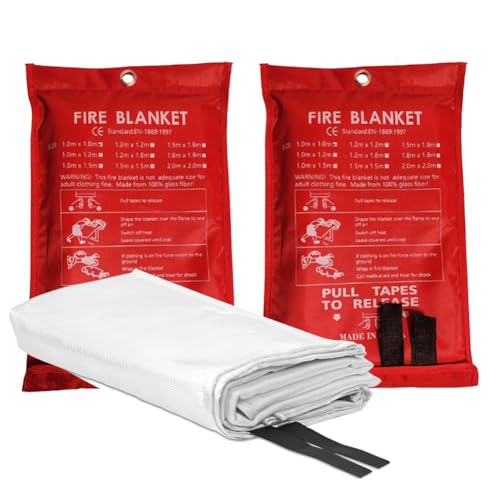 Tagtight Lot de 2 couvertures anti-feu d'urgence, grande couverture d'extinction en fibre de verre, couverture ignifuge pour cuisine, barbecue, cheminées, camping (39,4 x 39,4 cm)
