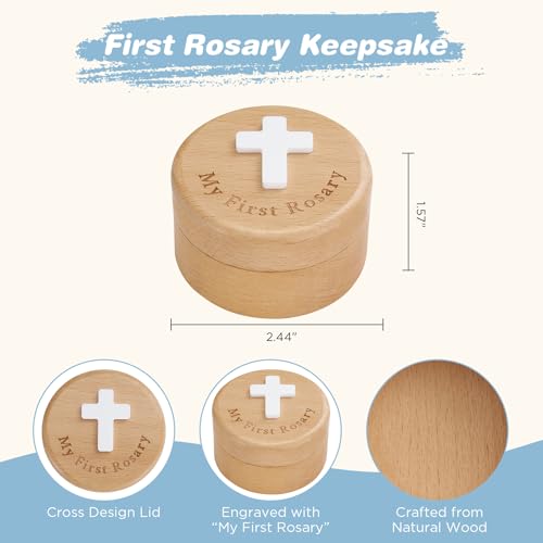 Image of NORBU Baptism Gifts for Girl, My First Rosary with Ceramic Keepsake Box, Rosary for Kids, First Communion & Baby Dedication Gifts for Newborn Baby Boys Catholic Christening Gift