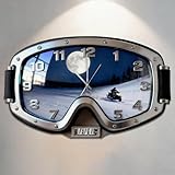 Certykllp Orologio da parete personalizzato con occhiali da sci 2D stampati in acrilico con nome, orologio da parete per sciatore, decorazione murale per sport estremi, sci alpino, regalo per gli