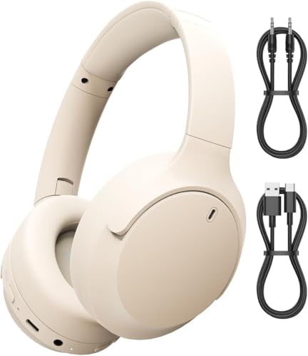 D5 Made in India Over Ear Bluetooth Headphones with 70H Playtime, 40mm Bass Drivers, ANC Mic, Type-C Fast Charging, BTv 5.4, AUX Option, IPX5 Headphones Wireless with Mic (Off White)