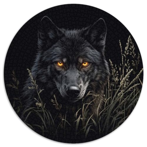 Puzzle de lobo negro para adultos de 1000 piezas, el regalo original redondo