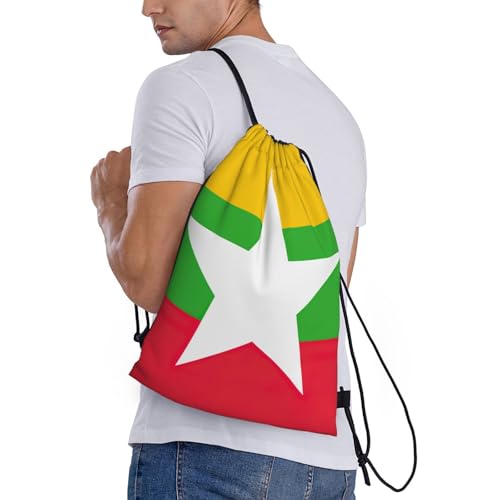 Flag of Myanmar print Drawstring Bag Sack Gym Bag Ditty Bag for Gym Traveling, Hiking, Yoga, Shopping for Adult3