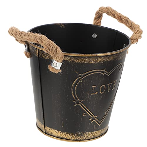 Levemolo Seau à Fleurs Noir avec Poignée pour Décoration de Bureau Pot Créatif pour Plantes pour Maison et Balcon