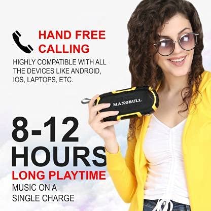 Image of MAXOBULL Storm 2412 Bluetooth Portable Speaker Stereo Bass Sturdy Buttons, Supports SD and USB, TWS Connect, Water Resistant, Up to 8 Hours Playtime, Built-in FM Radio, Hands Free Calling (Black)