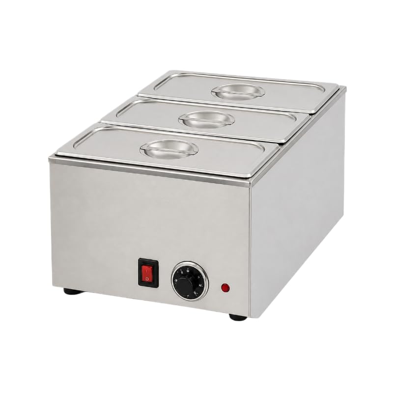 Générique Bain-Marie Électrique sans Robinet de Vidange - 3 Bacs GN 1/3 et couvercles Inclus