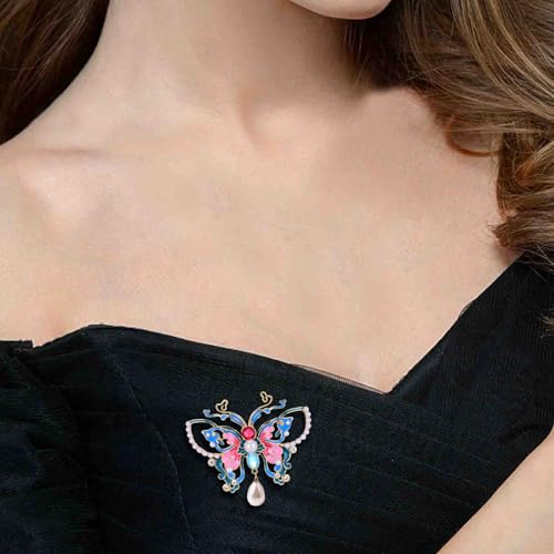 Image of ABJFJE Gold Enamel Crystal Butterfly Brooches for Womne Elegant Rhinestone Pearl Animal Brooch Pins Fashion Jewelry Brooch pin Accessories for Women Gift