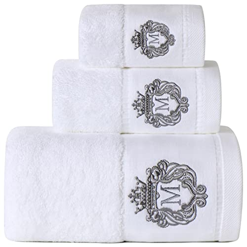 Luxury Bathroom Super Soft and Highly Absorbent Premium 100% Cotton Bath Towel Set for Gifts (White-M)