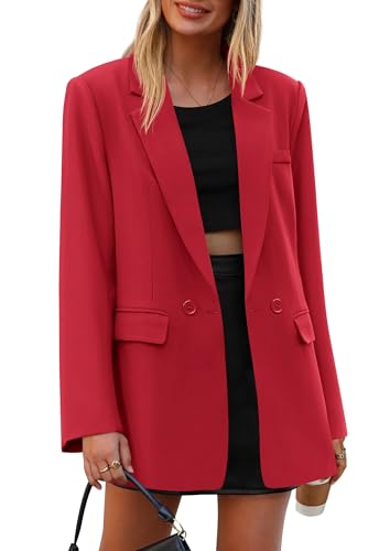 Image of PRETTYGARDEN Fall 2025 Blazers for Women Business Casual Long Sleeve Lapel Pockets Dressy Suit Jackets Work Office Clothes (Red,X-Large)