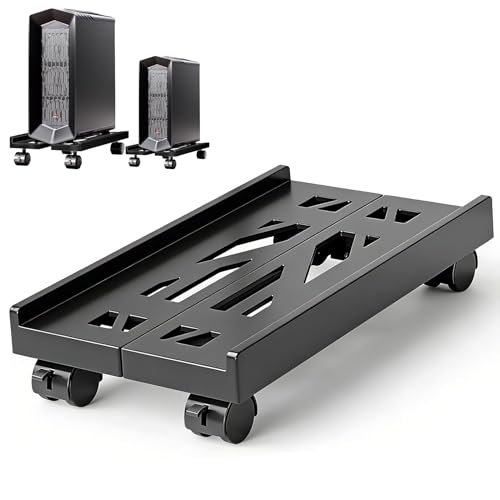 Hmseng Pc Stand for Floor, Adjustable Computer Tower Stand for Carpet,Mobile CPU Stand with 4 Rolling Caster Wheels, PC Tower Stand Fits Most PC Under Desk-D-Black