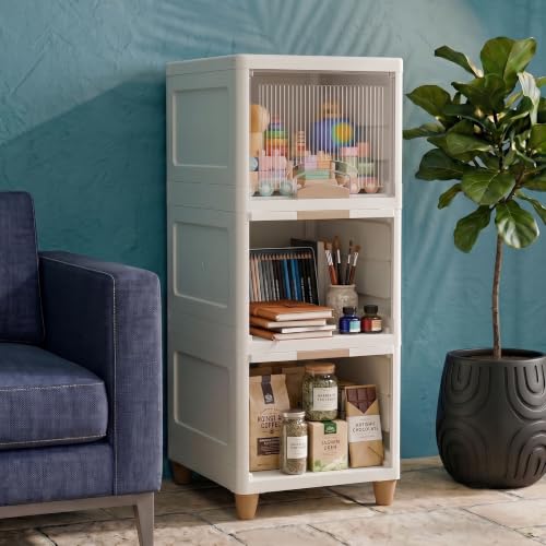 Image of 3 Layer Plastic Wardrobe for Clothes : Versatile Plastic Cupboard for Storage Organizer & Organisers Storage Box for Ideal for Neat and Tidy Storage Solutions Almirah for Clothes-Transperent