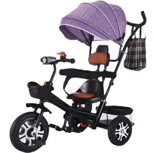 1.5-5 Years Old Toddler Stroller Buggies with Canopy,Reversible seat with guardrail,Toddler trikes with Parent Handle,Child Tricycle Titanium Wheel,Rear Wheel with Double Brakes (Purple Canopy titani