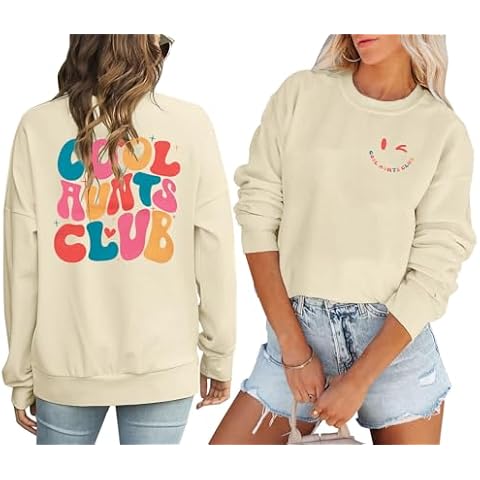ASTANFY Women Aunt Sweatshirt Cool Aunts Club Crewneck Sweatshirt Auntie Long Sleeve Lightweight Shirt for Aunt Gift Apricot Cover