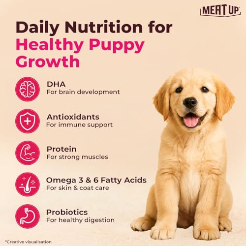 Image of Meat Up Puppy Dry Dog Food 6kg (3kg + 3kg Free) | Chicken & Milk Flavour | Supports Brain & Nervous System Development | Maintains Digestive Health | Enriched with Vitamins & Minerals