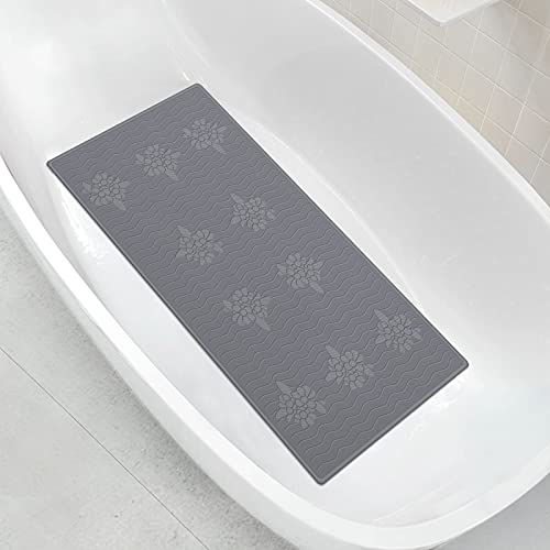 OTHWAY Non Slip Bathtub Shower Mat,Extra Large 36x17 inches Rubber Bath Tub Mat,Soft Kids Mat for Bathroom Tub with 215 Strong Suction Cups,Anti Slip Showers Mat Machine Washable(Grey-Flower)