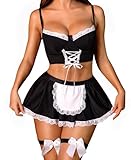 RSLOVE Ensembles de Lingerie Femme   Costumes de Femme de Ménage Sexy Robe de Nuit pour Halloween Cosplay Noir XXL
