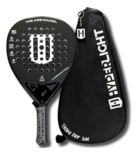 Raquete Padel Hyperlight Hypercontrol V2 Carbono 3k Preta, Raquete de Padel Profissional, Estrutura em Carbono 3K, Núcleo White Eva Soft, 45.5cm, 360g, com Grip Extra e Chaveiro