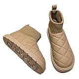 [link bleu] リンクブルー キルティング ムートン ソックス ブーツ ショート 裏起毛 厚底 あったか 保温 秋 冬 レディース (カーキ, 25.0cm)